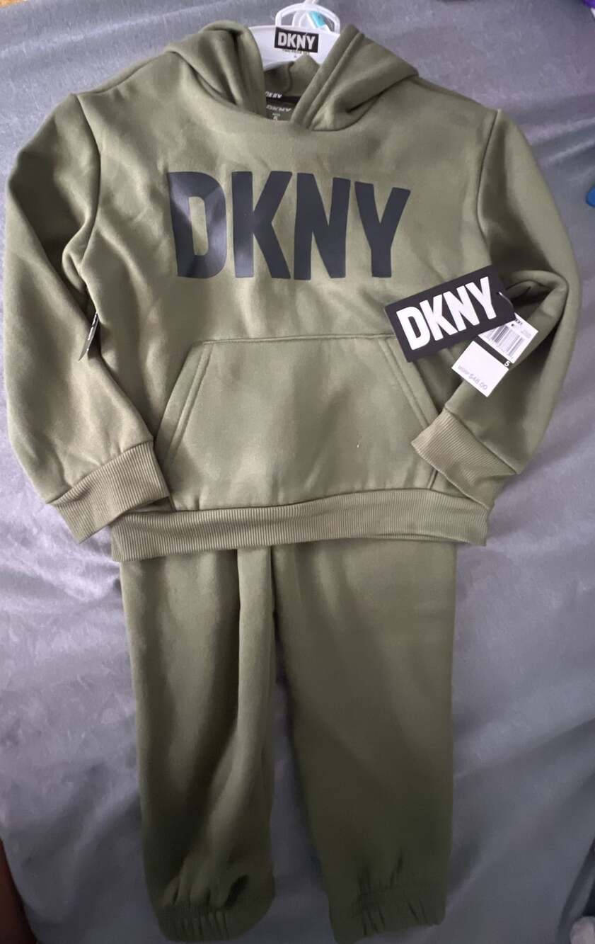 DKNY Boys Olive Green Hoodie And Jogger Pants Two Piece Set Size 5 NWT